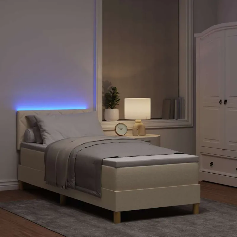 LED Čiužinio Lova su galvūgalio Kreminė 80 x 200 cm audinys