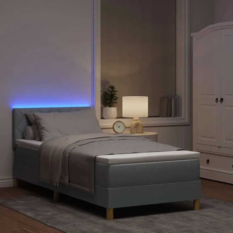 LED Čiužinio Lova Šviesiai pilka 90 x 200 cm audinys