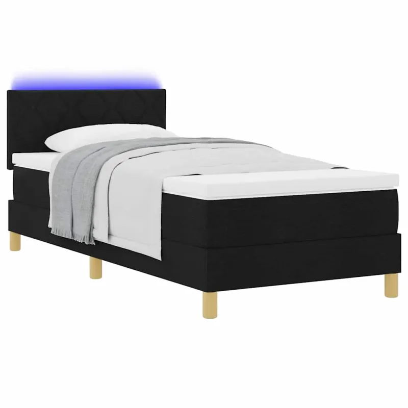 LED Čiužinio Lova su LED juostelėmis Juodas 90 x 200 cm audinys