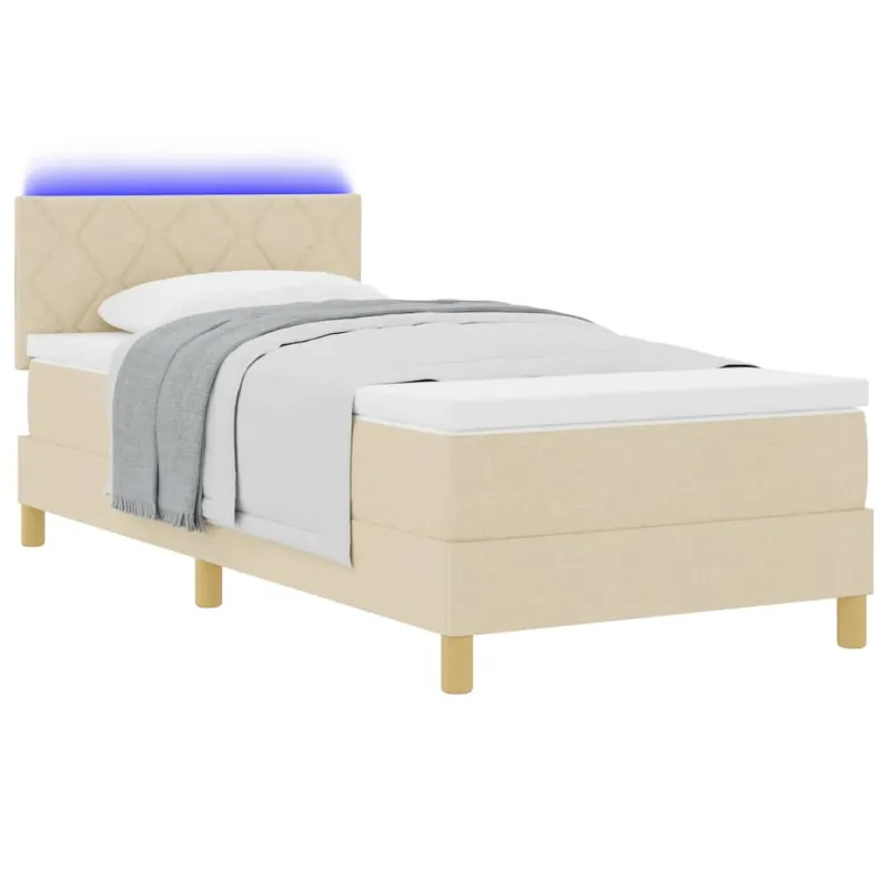 LED Čiužinio Lova su pagalve Kreminė 100 x 200 cm audinys