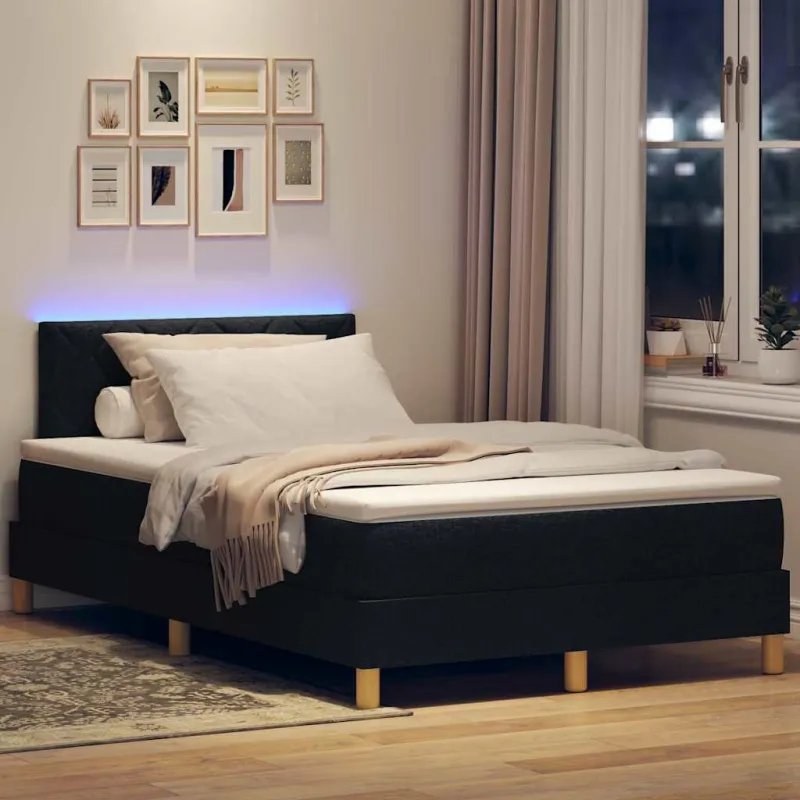 LED Čiužinio Lova su pagalve Juodas 120 x 190 cm audinys