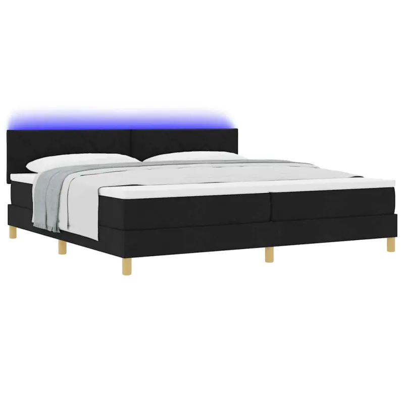 LED Čiužinio Lova su galvūgalio Juodas 200 x 200 cm audinys