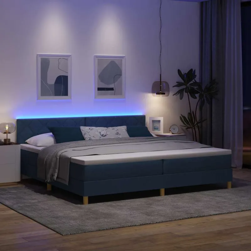 LED Čiužinio Lova su galvūgalio Mėlyna 200 x 200 cm audinys