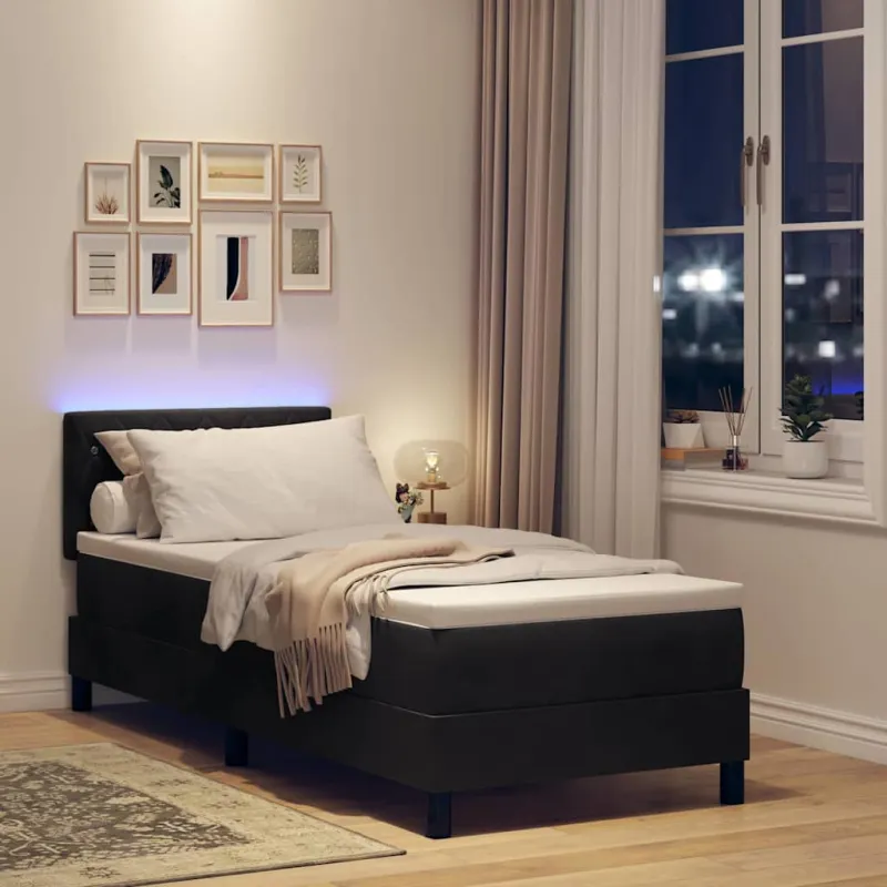 LED Čiužinio Lova su čiužiniu su LED Juoda 80 x 200 cm Aksomas