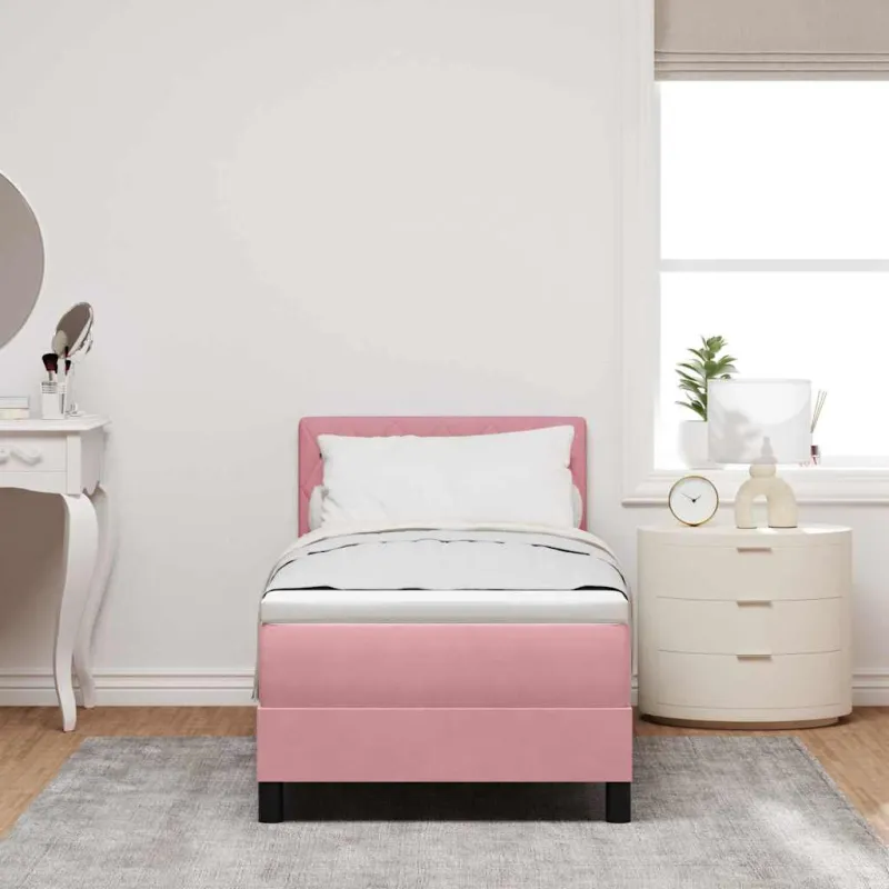 LED Čiužinio Lova su čiužiniu su LED Rožinė 80 x 200 cm Aksomas
