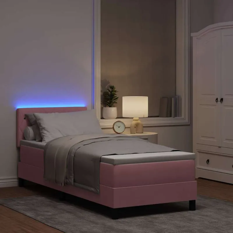 LED Čiužinio Lova su čiužiniu su LED Rožinė 80 x 200 cm Aksomas