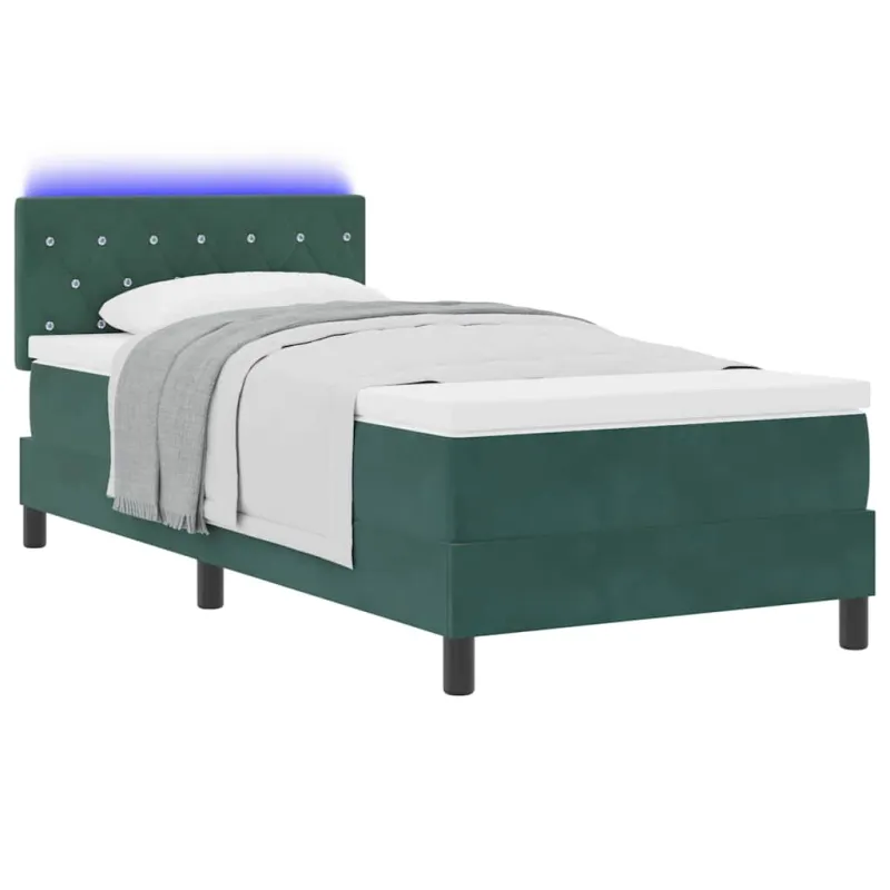 LED Čiužinio Lova su čiužiniu Tamsiai žalia 90 x 190 cm Aksomas