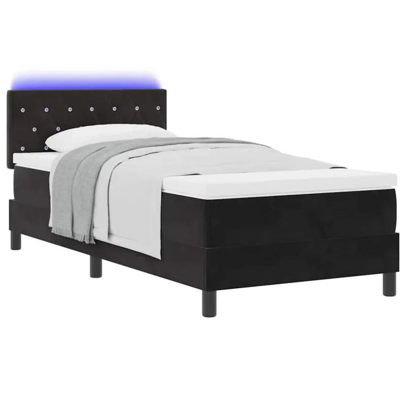 LED Čiužinio Lova su čiužiniu su LED Juoda 90 x 200 cm Aksomas
