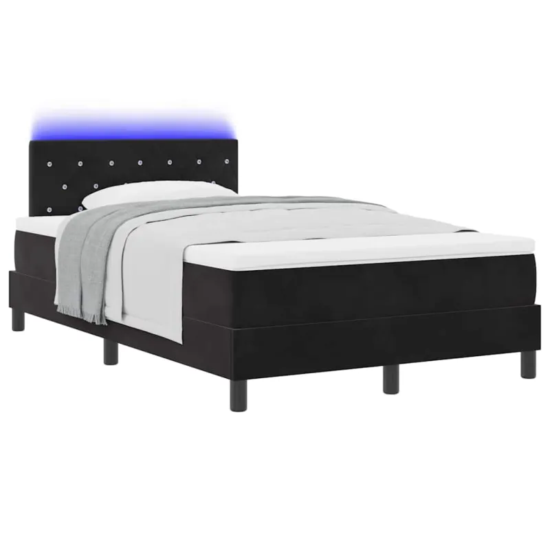 LED Čiužinio Lova su čiužiniu su LED Juoda 120 x 190 cm Aksomas