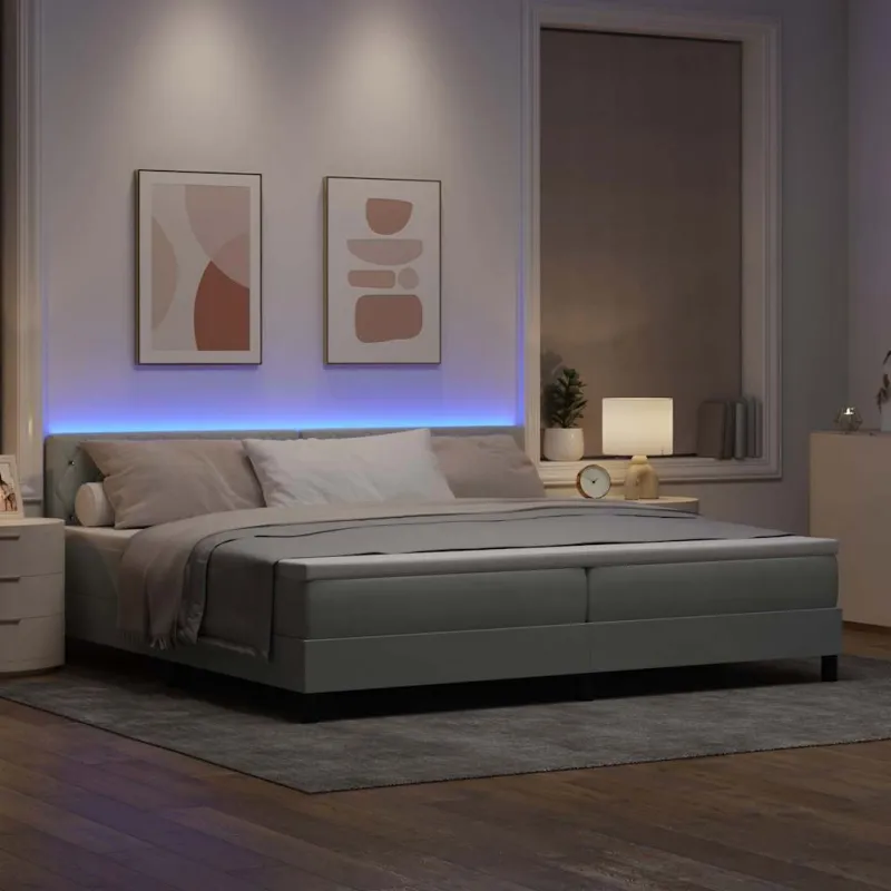 LED Čiužinio Lova su LED Šviesiai pilka 200 x 200 cm Aksomas