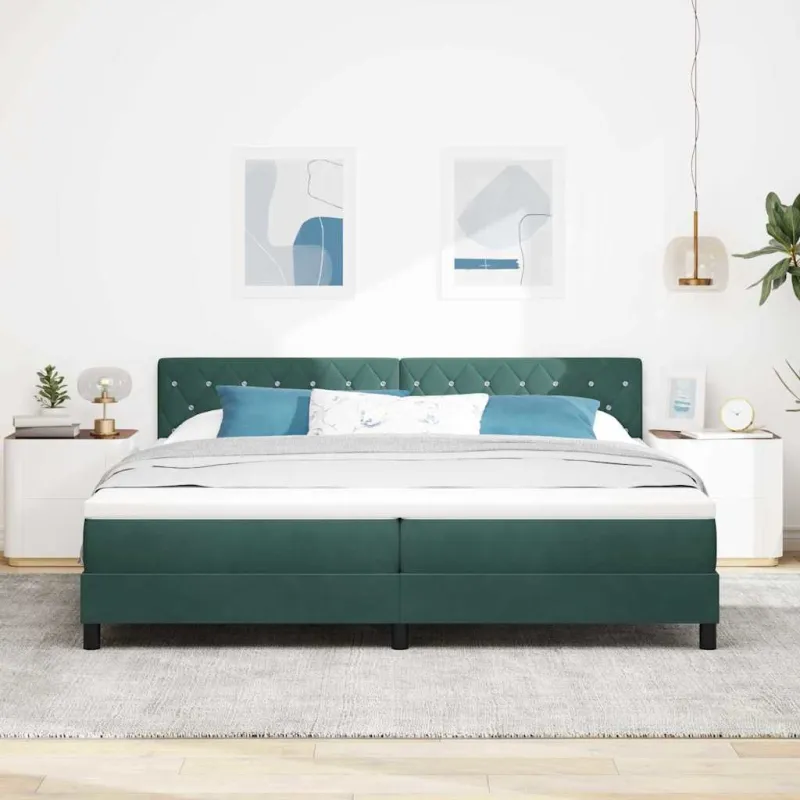 LED Čiužinio Lova su LED Tamsiai žalia 200 x 200 cm Aksomas