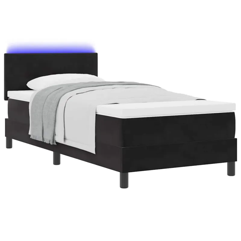 LED Čiužinio Lova su čiužiniu su LED Juoda 80 x 200 cm Aksomas