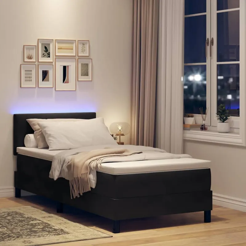 LED Čiužinio Lova su čiužiniu su LED Juoda 80 x 200 cm Aksomas