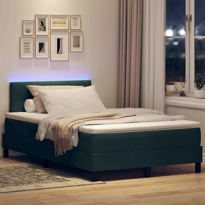 LED Čiužinio Lova su LED Tamsiai žalia 120 x 200 cm Aksomas