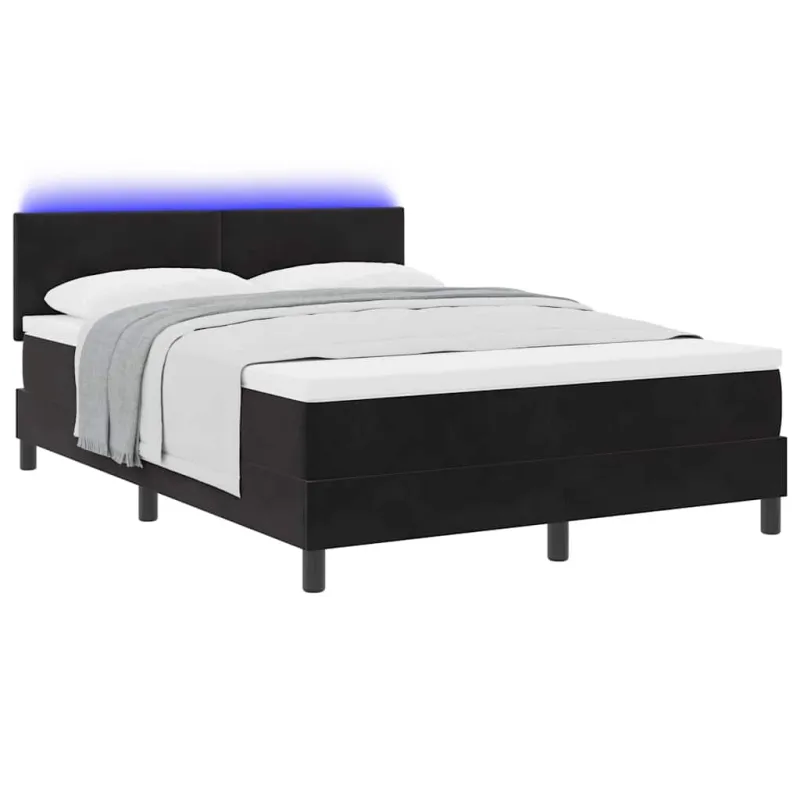 LED Čiužinio Lova su čiužiniu su LED Juoda 140 x 190 cm Aksomas