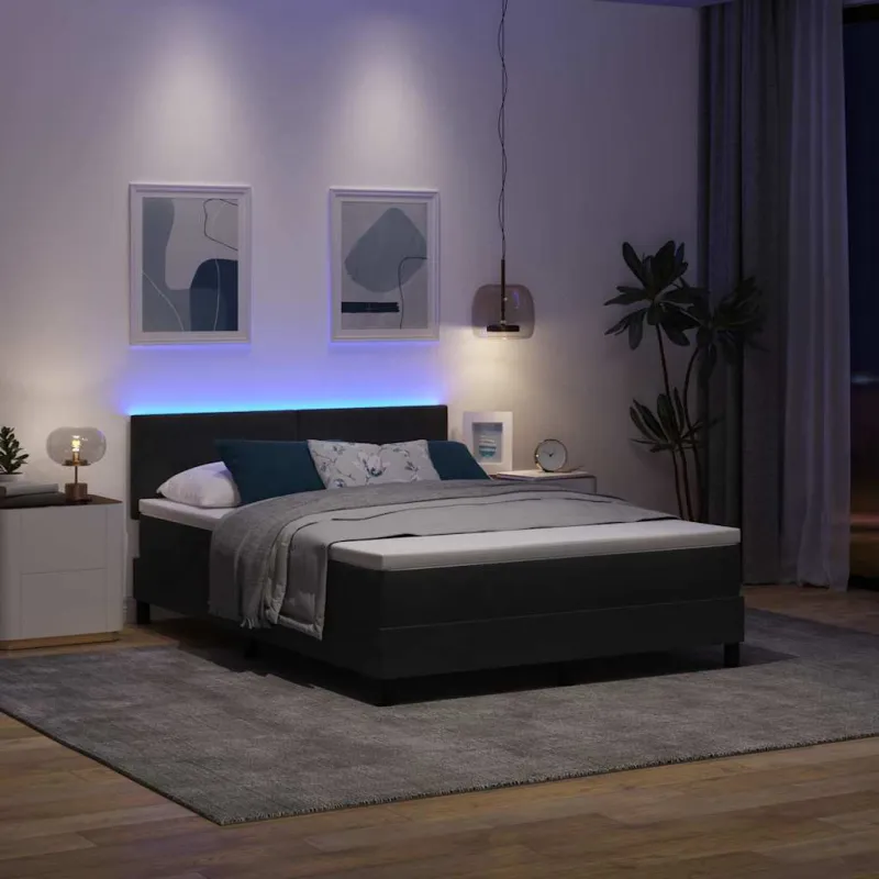 LED Čiužinio Lova su čiužiniu su LED Juoda 140 x 190 cm Aksomas