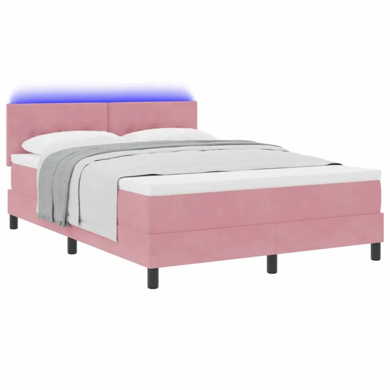 LED Čiužinio Lova su čiužiniu Rožinė 140 x 190 cm Aksomas