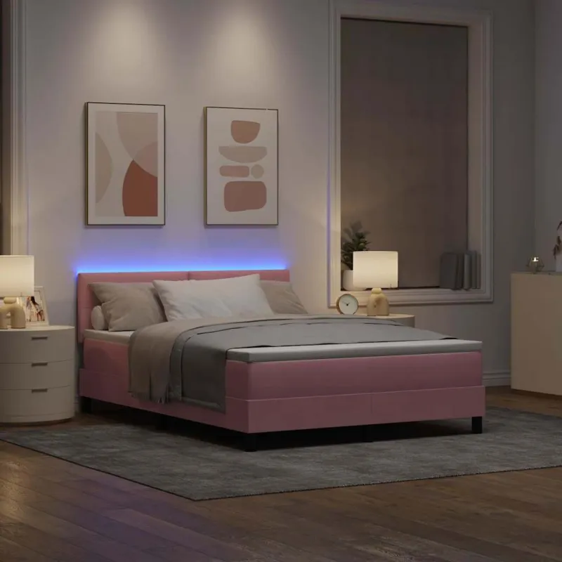 LED Čiužinio Lova su čiužiniu Rožinė 140 x 190 cm Aksomas