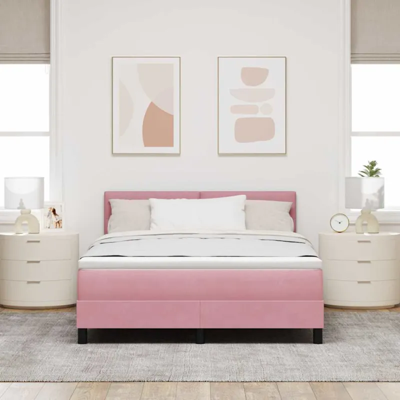 LED Čiužinio Lova su čiužiniu Rožinė 160 x 200 cm Aksomas