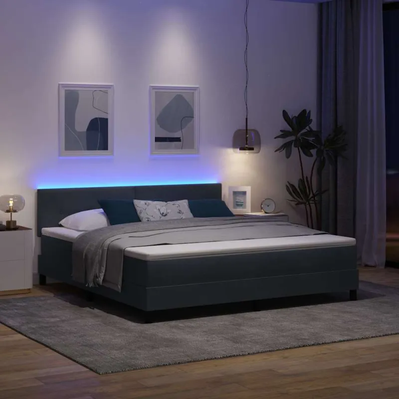 LED Čiužinio Lova su LED Tamsiai pilka 180 x 200 cm Aksomas