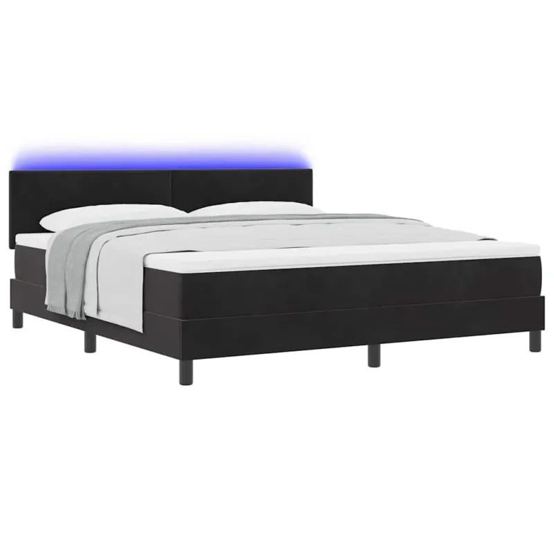 LED Čiužinio Lova su čiužiniu su LED Juoda 180 x 200 cm Aksomas