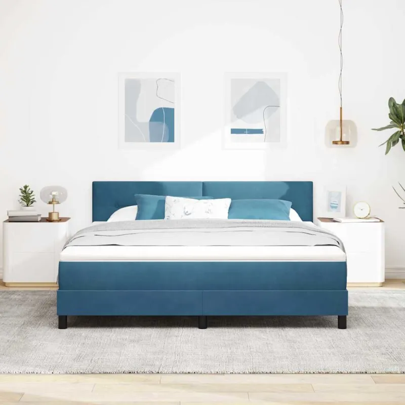 LED Čiužinio Lova su LED Tamsiai mėlyna 180 x 200 cm Aksomas