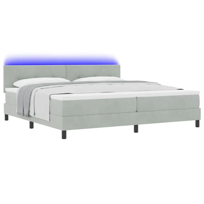 LED Čiužinio Lova su LED Šviesiai pilka 200 x 200 cm Aksomas