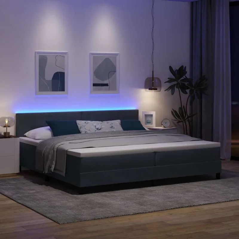 LED Čiužinio Lova su LED Tamsiai pilka 200 x 200 cm Aksomas