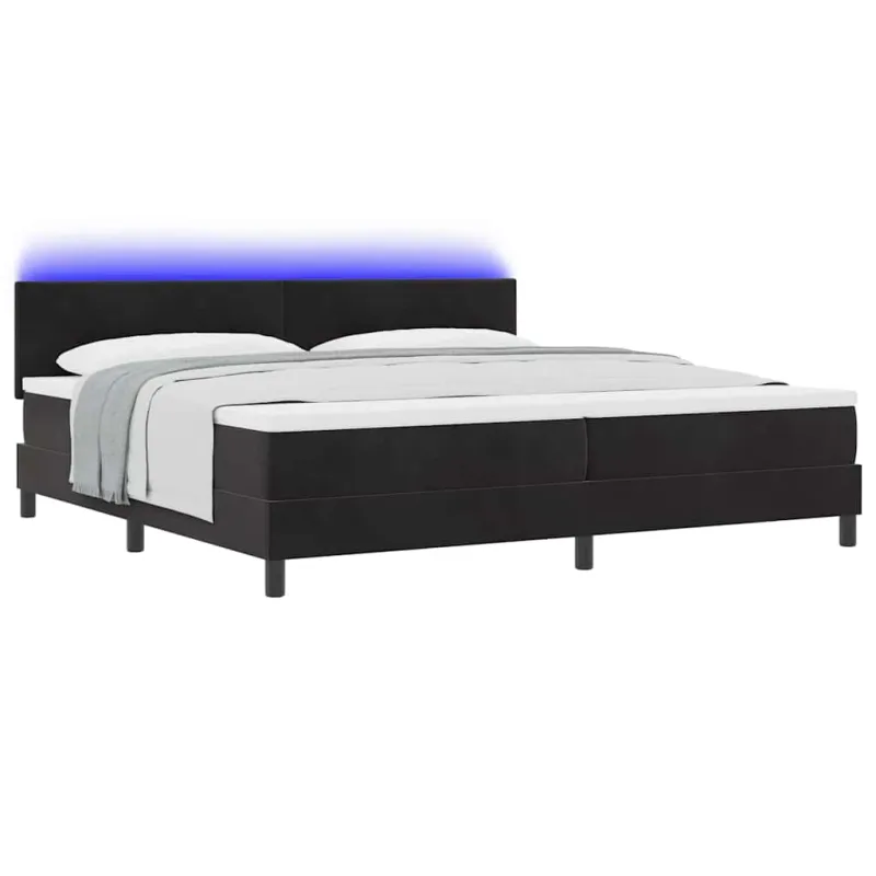 LED Čiužinio Lova su čiužiniu su LED Juoda 200 x 200 cm Aksomas