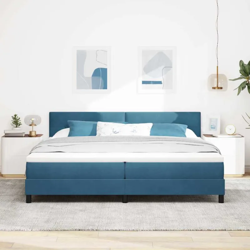 LED Čiužinio Lova su LED Tamsiai mėlyna 200 x 200 cm Aksomas