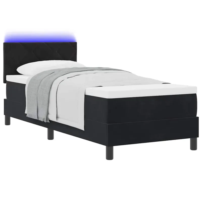 LED Čiužinio Lova su čiužiniu su LED Juoda 80 x 200 cm Aksomas