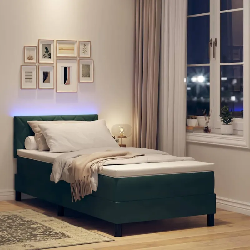 LED Čiužinio Lova su čiužiniu Tamsiai žalia 90 x 200 cm Aksomas
