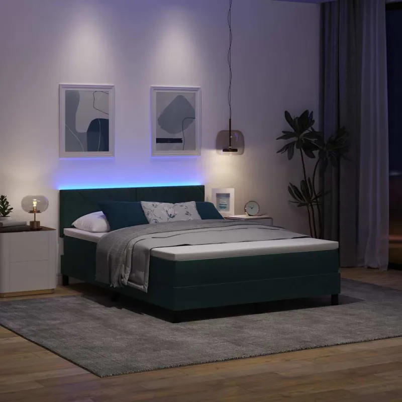 LED Čiužinio Lova su LED Tamsiai žalia 140 x 190 cm Aksomas