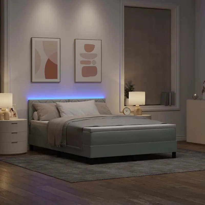LED Čiužinio Lova su LED Šviesiai pilka 140 x 200 cm Aksomas