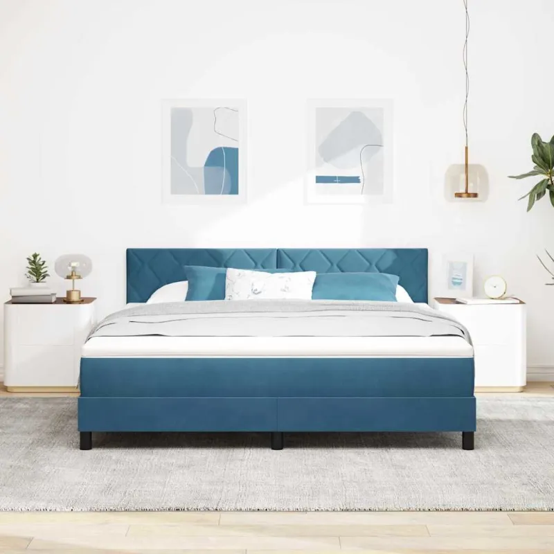 LED Čiužinio Lova su LED Tamsiai mėlyna 180 x 200 cm Aksomas