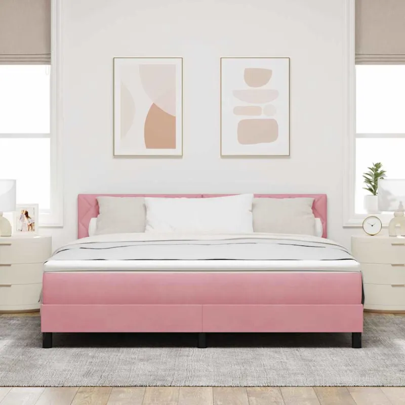 LED Čiužinio Lova su čiužiniu Rožinė 180 x 200 cm Aksomas