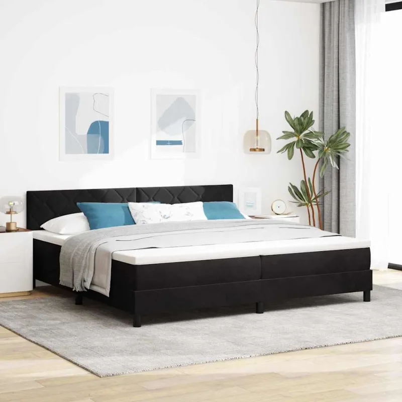 LED Čiužinio Lova su čiužiniu su LED Juoda 200 x 200 cm Aksomas