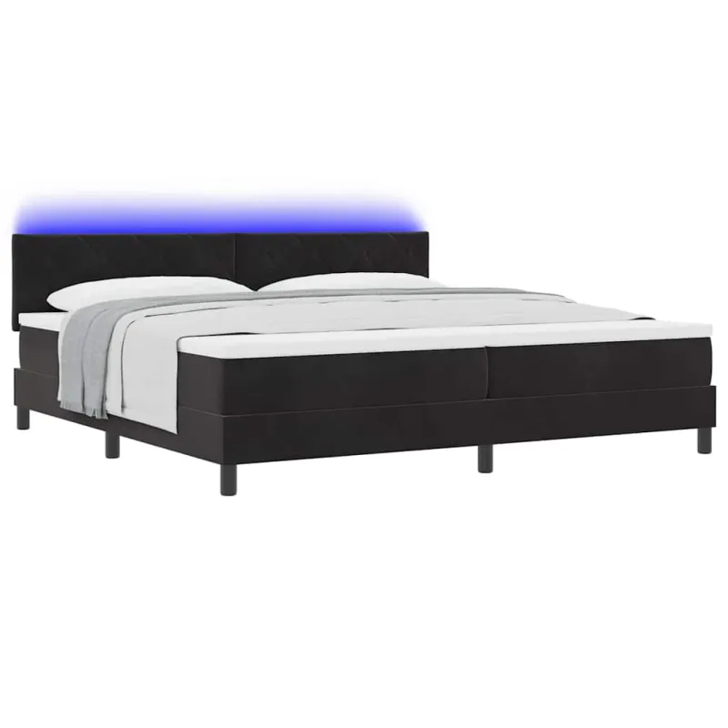 LED Čiužinio Lova su čiužiniu su LED Juoda 200 x 200 cm Aksomas