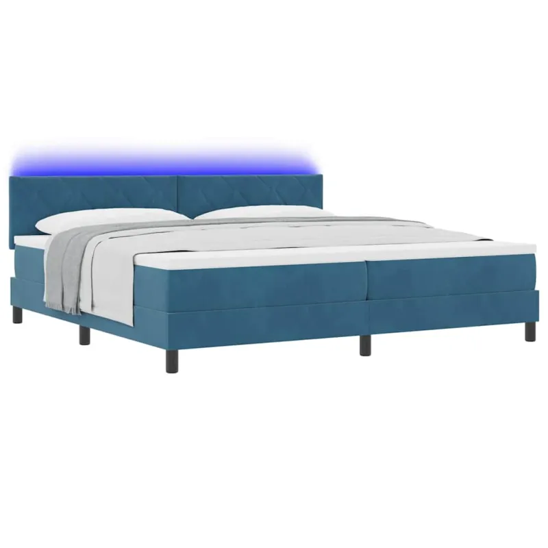 LED Čiužinio Lova su LED Tamsiai mėlyna 200 x 200 cm Aksomas