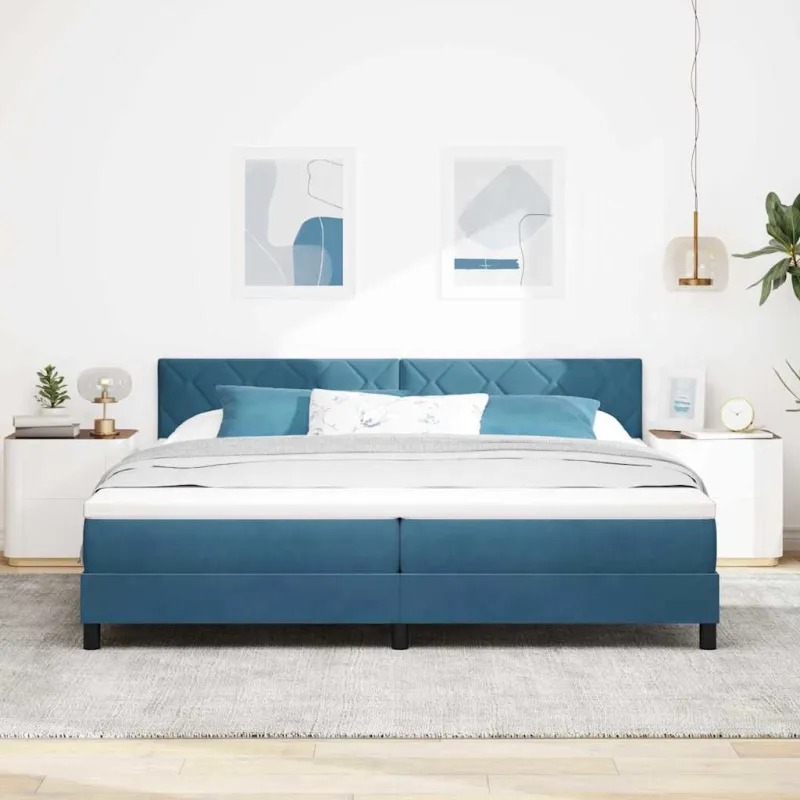 LED Čiužinio Lova su LED Tamsiai mėlyna 200 x 200 cm Aksomas