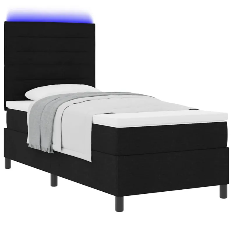 Kiemas lova su čiužiniu su LED Juoda 80 x 200 cm audinys