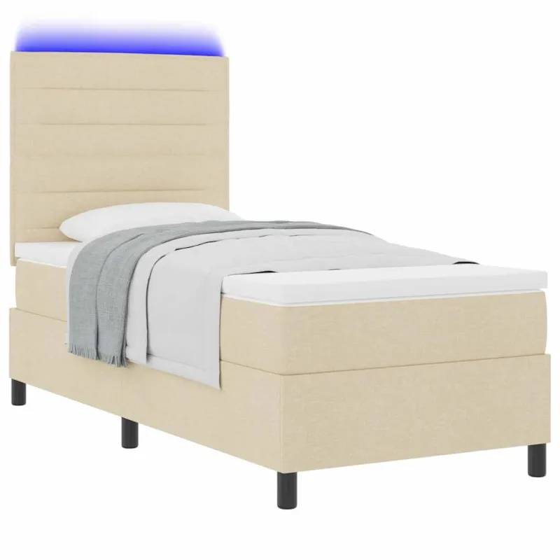 Kiemas lova su čiužiniu su LED Kreminė 90 x 200 cm audinys