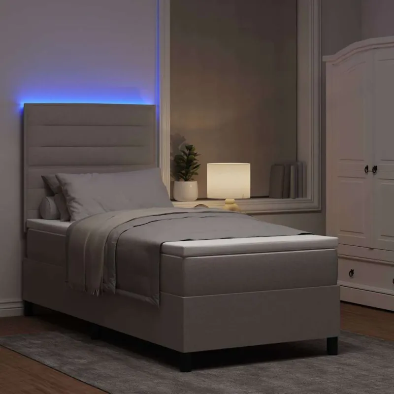 Kiemas lova su čiužiniu su LED Taupe 100 x 200 cm audinys