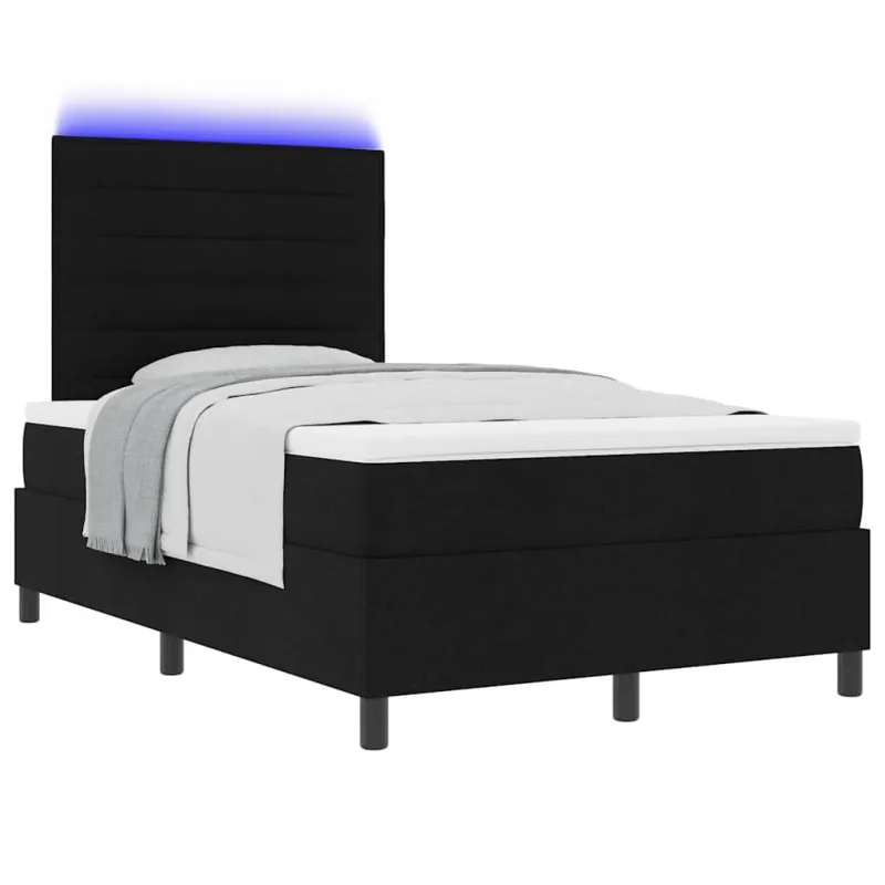 Kiemas lova su čiužiniu su LED Juoda 120 x 190 cm audinys