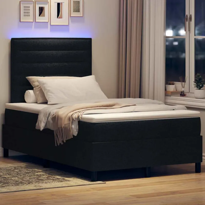 Kiemas lova su čiužiniu su LED Juoda 120 x 190 cm audinys