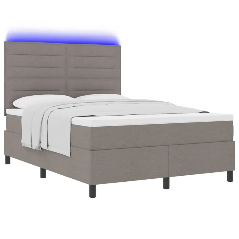 Kiemas lova su čiužiniu su LED Taupe 140 x 190 cm audinys