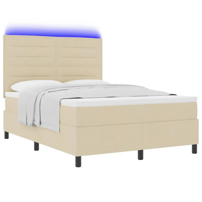 Kiemas lova su čiužiniu su LED Kreminė 140 x 190 cm audinys