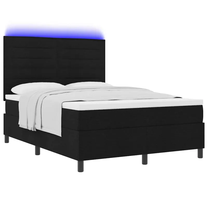 Kiemas lova su čiužiniu su LED Juoda 160 x 200 cm audinys