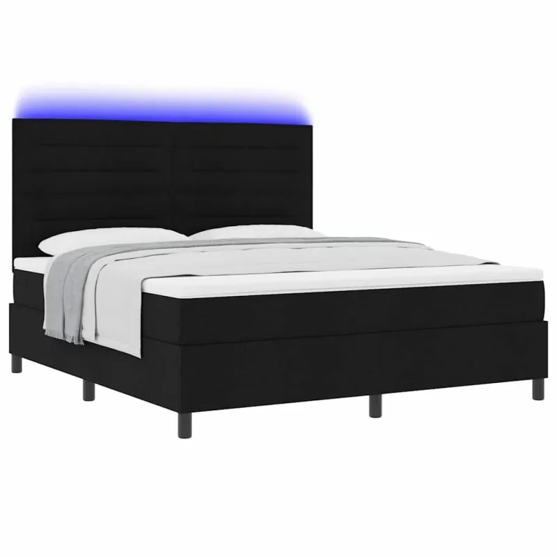 Kiemas lova su čiužiniu su LED Juoda 180 x 200 cm audinys