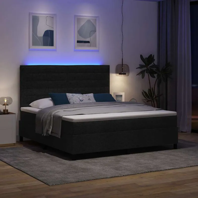 Kiemas lova su čiužiniu su LED Juoda 180 x 200 cm audinys
